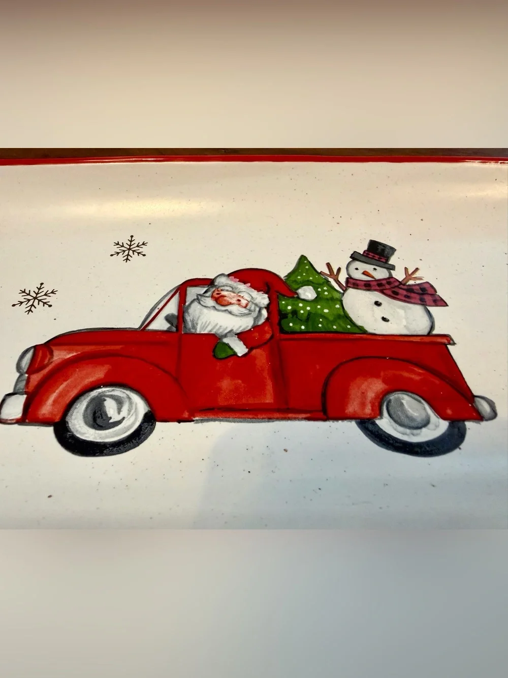 Peppermint & Pine Christmas Holiday Serving Platter Tray Santa Truck Snowman